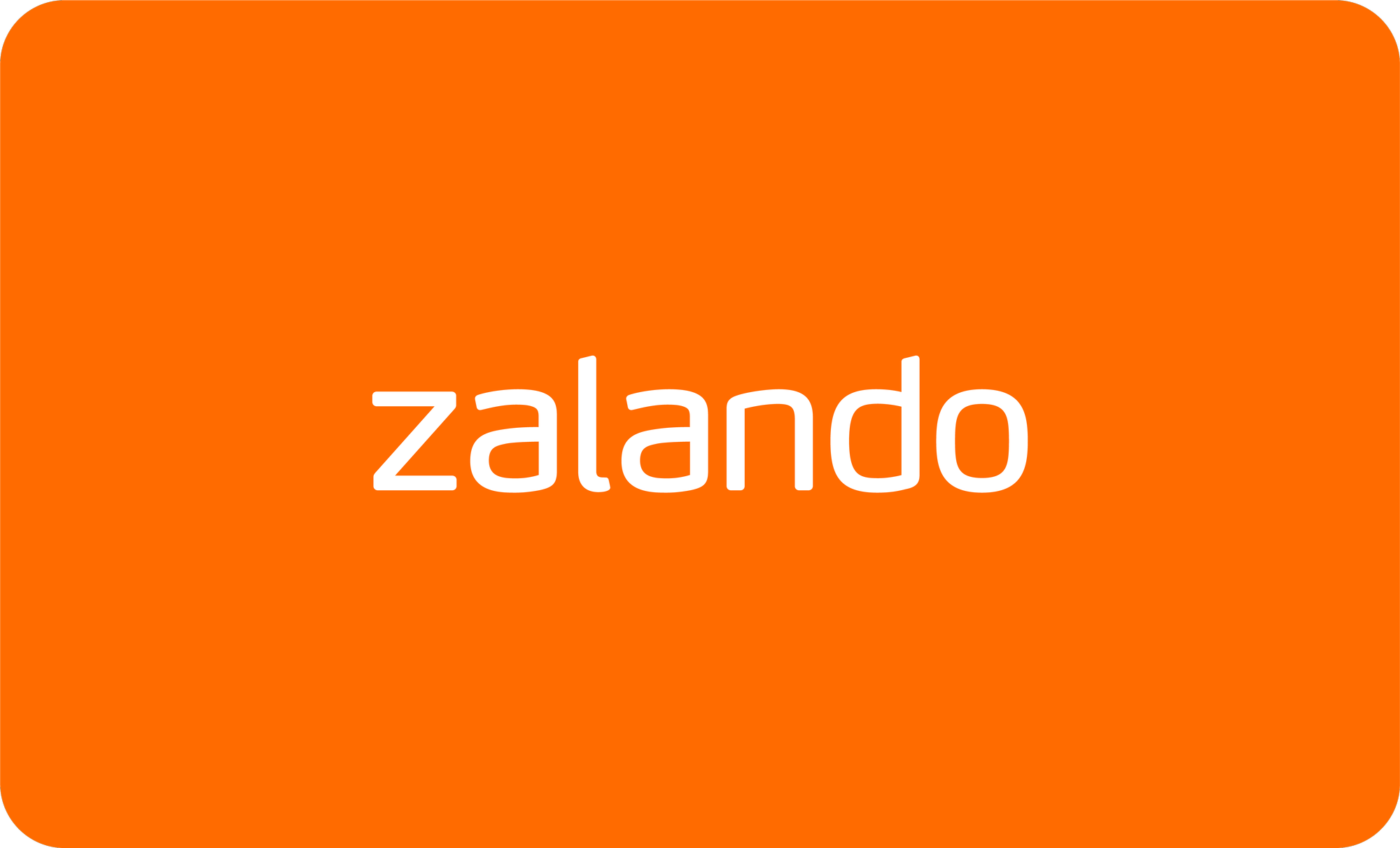 The Zalando wordmark in white on an orange rounded card